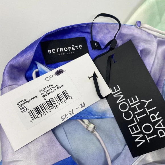 Retrofete Rylynn Silk Drape Mini Dress S in Watercolor Wave NWT $425 - Picture 11 of 12